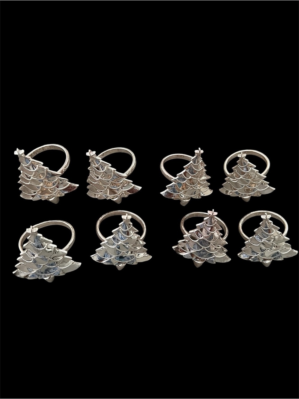 Holiday Silver-Tone Christmas Tree Napkin Rings - Set of 8